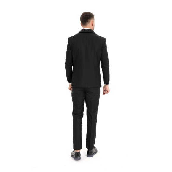 Derman Black Silvery Collar Luxury Tuxedo 3 Piece Set - Picture 4 of 6